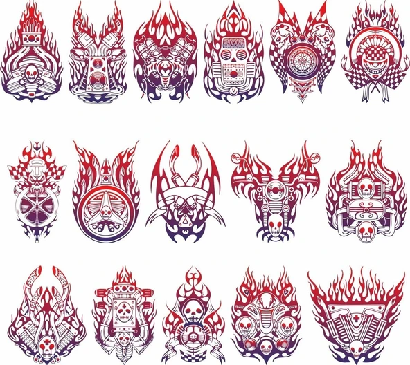 Motorsiklet Motorları Alevli Sticker Set 17 Parça Telefon, Tablet, Defter, Laptop Sticker ürün görseli 1