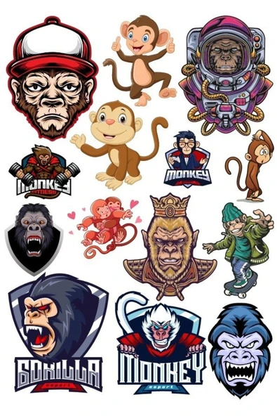Maymun Sticker Set-3 13 Parça Telefon, Tablet, Defter, Laptop Sticker ürün görseli 1