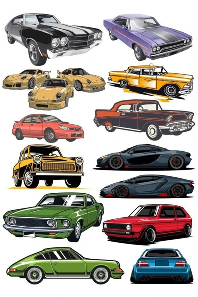 Arabalar Sticker Set-5 13 Parça Telefon, Tablet, Defter, Laptop Sticker ürün görseli 1