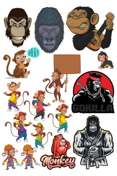 Maymun Sticker Set-2 13 Parça Telefon, Tablet, Defter, Laptop Sticker ürün görseli 1
