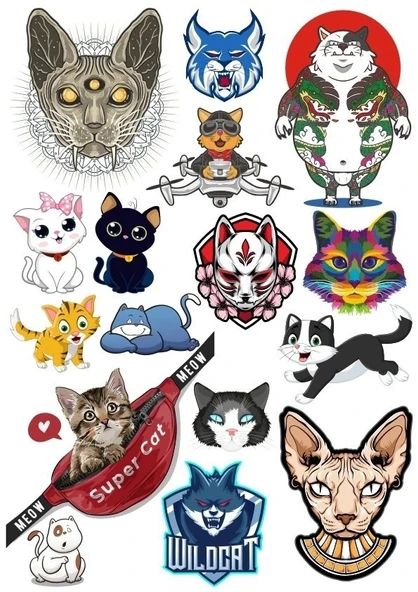 Kediler Sticker Set-6 13 Parça Telefon, Tablet, Defter, Laptop Sticker ürün görseli 1