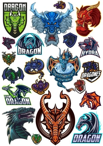 Ejderha Dragon Sticker Set-3 13 Parça Telefon, Tablet, Defter, Laptop Sticker ürün görseli 1