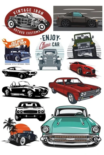 Arabalar Sticker Set -1 9 Parça Telefon, Tablet, Defter, Laptop Sticker ürün görseli 1