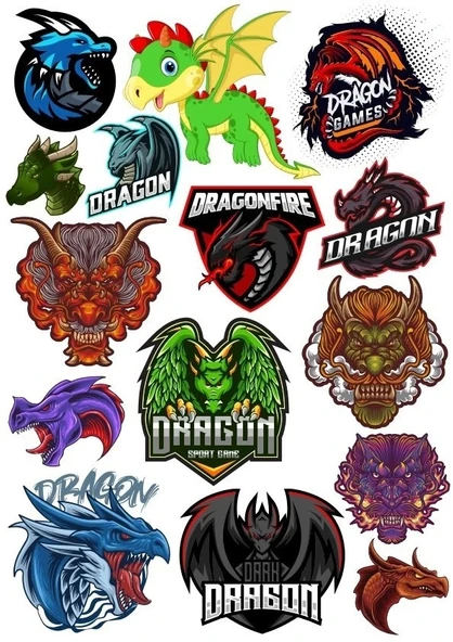 Ejderha Dragon Sticker Set 13 Parça Telefon, Tablet, Defter, Laptop Sticker ürün görseli 1
