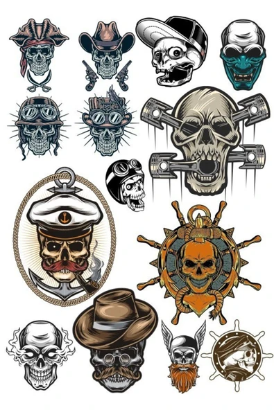 İskelet Kurukafa Sticker Set-4 13 Parça Telefon, Tablet, Defter, Laptop Sticker ürün görseli 1