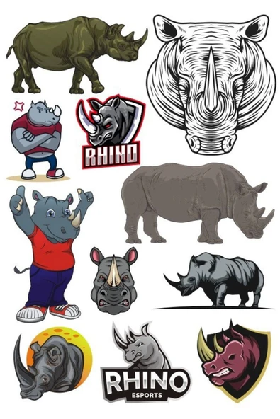 Gergedan Sticker Set-1 12 Parça Telefon, Tablet, Defter, Laptop Sticker ürün görseli 1