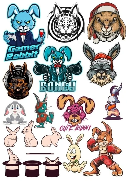 Kızgın Tavşan Sticker Set 15 Parça Telefon, Tablet, Defter, Laptop Sticker ürün görseli 1