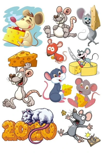 Sevimli Fare Sticker Set-1 10 Parça Telefon, Tablet, Defter, Laptop Sticker ürün görseli 1