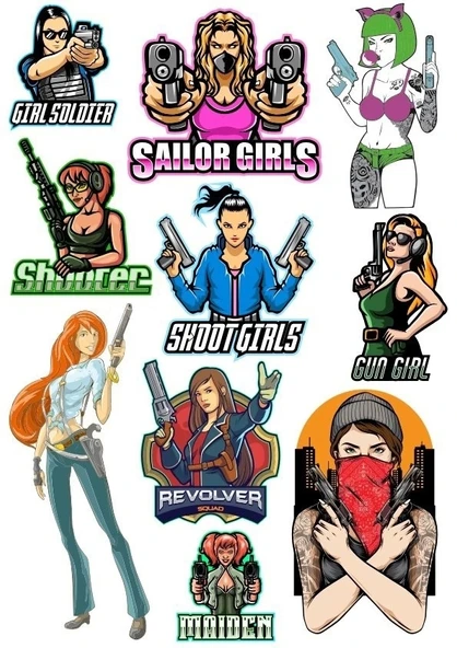 Savaşçı Kız Sticker Set 13 Parça Telefon, Tablet, Defter, Laptop Sticker ürün görseli 1