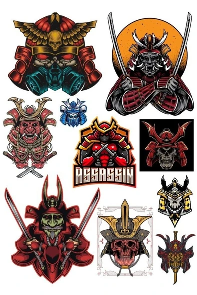 Samurai Assasian Sticker Set 9 Parça Telefon, Tablet, Defter, Laptop Sticker ürün görseli 1
