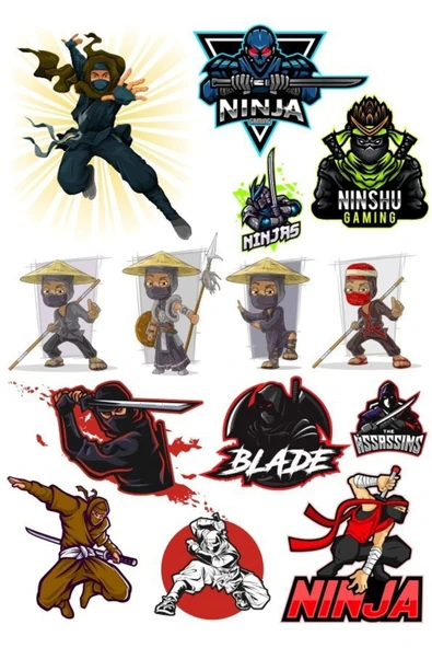 Savaşçı Ninja Sticker Set-1 14 Parça Telefon, Tablet, Defter, Laptop Sticker ürün görseli 1