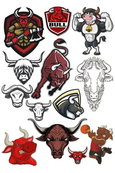 Boğa Sticker Set-4 13 Parça Telefon, Tablet, Defter, Laptop Sticker ürün görseli 1