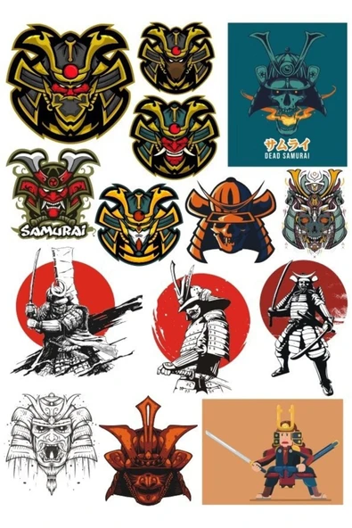 Samurai Sticker Set-4 14 Parça Telefon, Tablet, Defter, Laptop Sticker ürün görseli 1