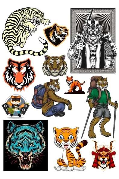 Kaplan Tiger Sticker Set-2 12 Parça Telefon, Tablet, Defter, Laptop Sticker ürün görseli 1