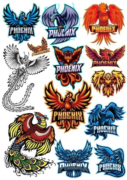 Anka Kuşu Phoneix Sticker Set-1 12 Parça Telefon, Tablet, Defter, Laptop Sticker ürün görseli 1