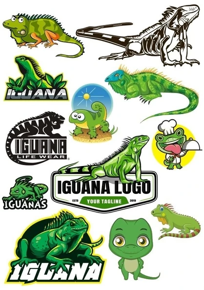 İguana Sticker Set-2 12 Parça Telefon, Tablet, Defter, Laptop Sticker ürün görseli 1