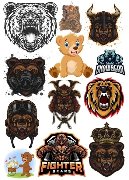 Ayı Sticker Set-9 12 Parça Telefon, Tablet, Defter, Laptop Sticker ürün görseli 1