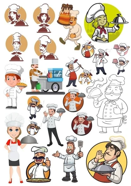 Aşçı Chef Sticker Set-2 27 Parça Telefon, Tablet, Defter, Laptop Sticker ürün görseli 1