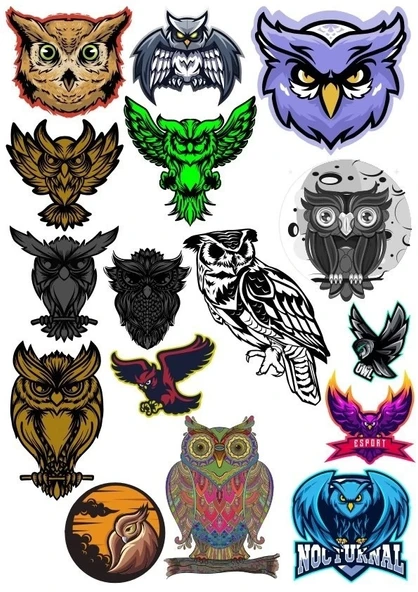Baykuş OWL Sticker Set-3 17 Parça Telefon, Tablet, Defter, Laptop Sticker ürün görseli 1