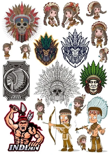 Kızılderili Apachi Sticker Set-2 16 Parça Telefon, Tablet, Defter, Laptop Sticker ürün görseli 1