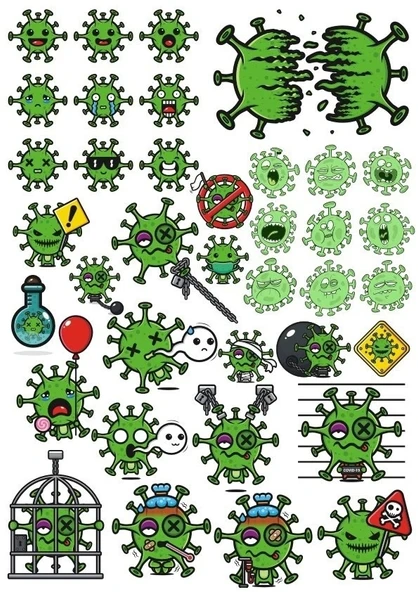 Virüs Sticker Set-5 32 Parça Telefon, Tablet, Defter, Laptop Sticker ürün görseli 1