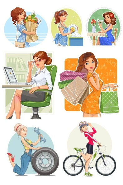 Çalışan Kadın Sticker Set 7 Parça Telefon, Tablet, Defter, Laptop Sticker ürün görseli 1