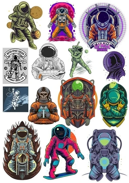 Astronot Stikcer Set-4 12 Parça Telefon, Tablet, Defter, Laptop Sticker ürün görseli 1
