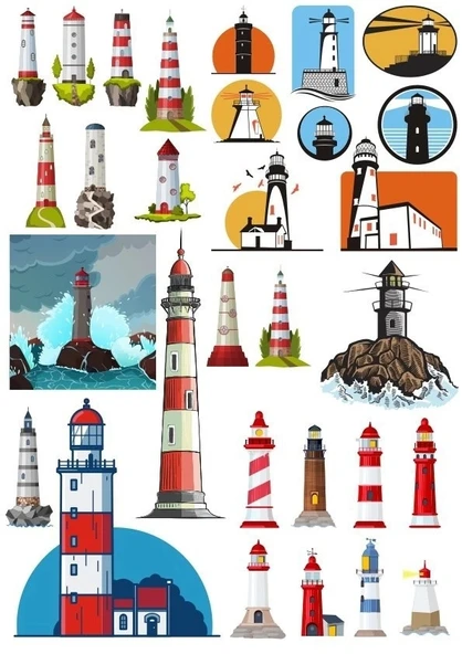 Deniz Feneri Sticker Set-1 20 Parça Telefon, Tablet, Defter, Laptop Sticker ürün görseli 1