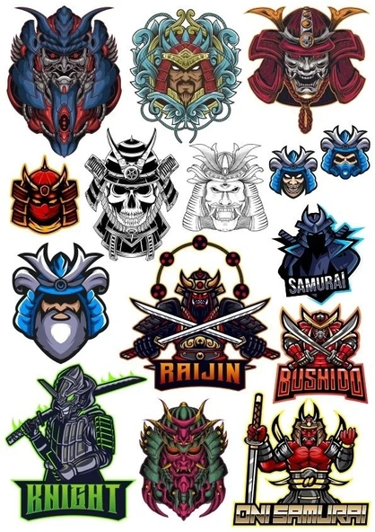 Şövalye ninja samurai Sticker Set 13 Parça Telefon, Tablet, Defter, Laptop Sticker ürün görseli 1