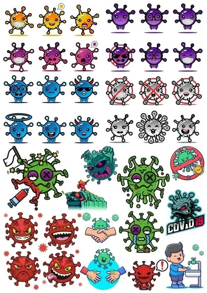 Virüs Sticker Set-6 25 Parça Telefon, Tablet, Defter, Laptop Sticker ürün görseli 1