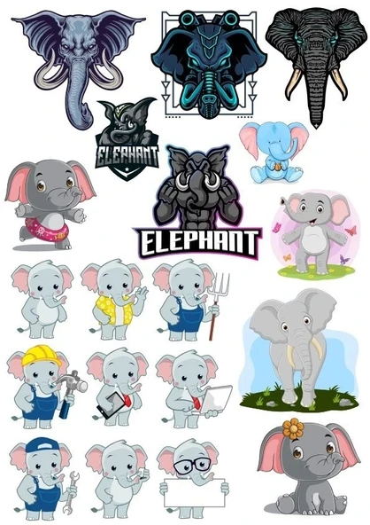 Fil Sticker Set-5 17 Parça Telefon, Tablet, Defter, Laptop Sticker ürün görseli 1