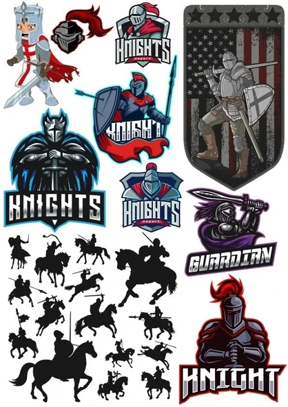 Knight Şövalye Sticker Set-2 15 Parça Telefon, Tablet, Defter, Laptop Sticker ürün görseli 1