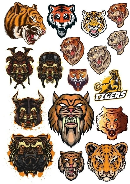 Kaplan Tiger Sticker Set-7 17 Parça Telefon, Tablet, Defter, Laptop Sticker ürün görseli 1