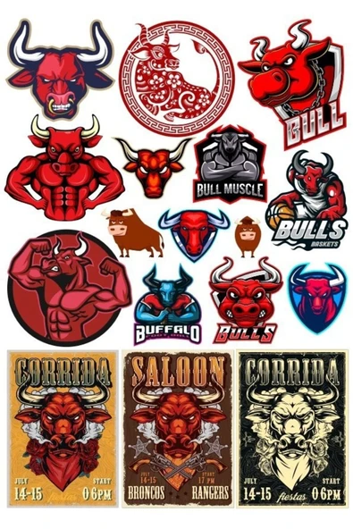 Boğa Sticker Set-7 17 Parça Telefon, Tablet, Defter, Laptop Sticker ürün görseli 1