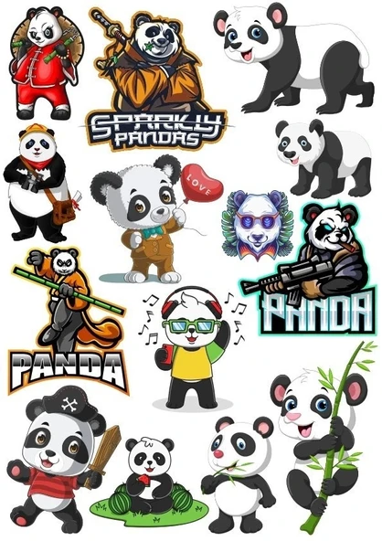 Panda Sticker Set-6 14 Parça Telefon, Tablet, Defter, Laptop Sticker ürün görseli 1