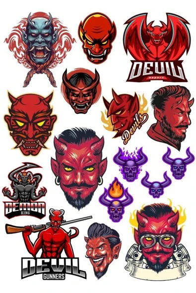 Şeytan Devil Sticker Set-5 16 Parça Telefon, Tablet, Defter, Laptop Sticker ürün görseli 1
