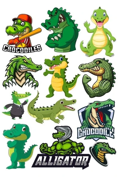 Timsah Sticker Set-5 12 Parça Telefon, Tablet, Defter, Laptop Sticker ürün görseli 1