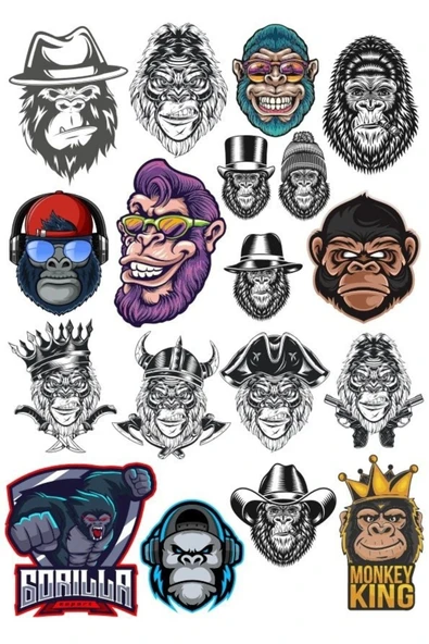 Goril Sticker Set-6 15 Parça Telefon, Tablet, Defter, Laptop Sticker ürün görseli 1