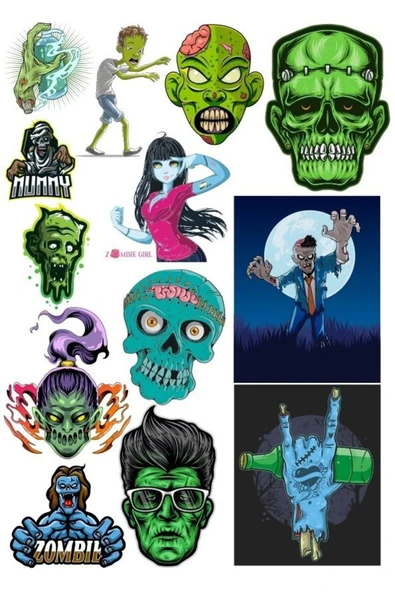 Zombi Sticker Set-6 13 Parça Telefon, Tablet, Defter, Laptop Sticker ürün görseli 1