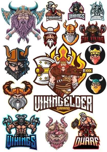 Vikingler Sticker Set-1 17 Parça Telefon, Tablet, Defter, Laptop Sticker ürün görseli 1
