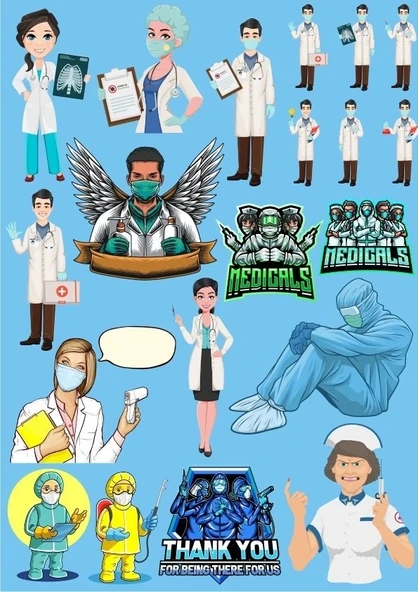 Doktor Sağlık Çalışanı Sticker Set 13 Parça Telefon, Tablet, Defter, Laptop Sticker ürün görseli 1