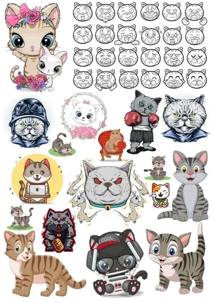 Kediler Sticker Set-7 27 Parça Telefon, Tablet, Defter, Laptop Sticker ürün görseli 1