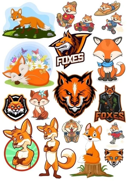 Tilki Fox Sticker Set-2 13 Parça Telefon, Tablet, Defter, Laptop Sticker ürün görseli 1