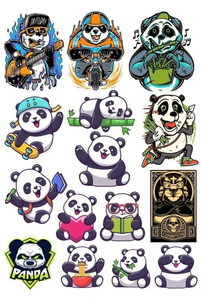 Panda Sticker Set-9 16 Parça Telefon, Tablet, Defter, Laptop Sticker ürün görseli 1