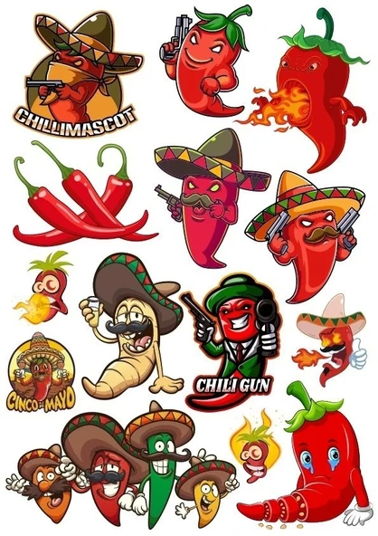 Acı Biber Sticker Set 13 Parça Telefon, Tablet, Defter, Laptop Sticker ürün görseli 1