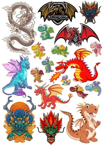 Ejderha Dragon Sticker Set-7 15 Parça Telefon, Tablet, Defter, Laptop Sticker ürün görseli 1