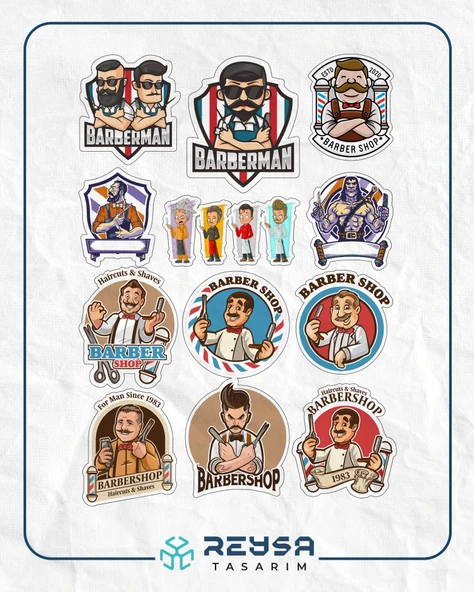 Berber Kuaför Sticker Set-1 15 Parça Telefon, Tablet, Defter, Laptop Sticker ürün görseli 1