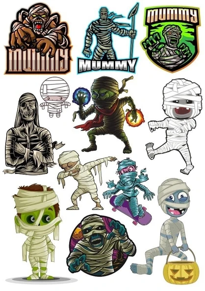 Mumya Sticker Set-2 9 Parça Telefon, Tablet, Defter, Laptop Sticker ürün görseli 1