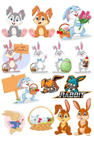 Tavşan Sticker Set-4 14 Parça Telefon, Tablet, Defter, Laptop Sticker ürün görseli 1