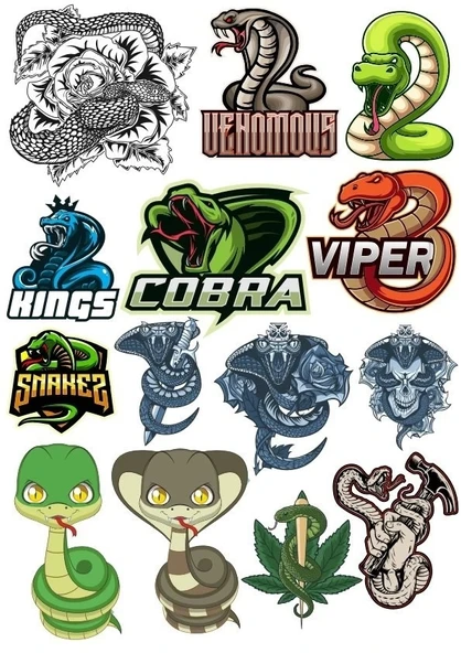Yılan Cobra Sticker 13 Parça Telefon, Tablet, Defter, Laptop Sticker ürün görseli 1